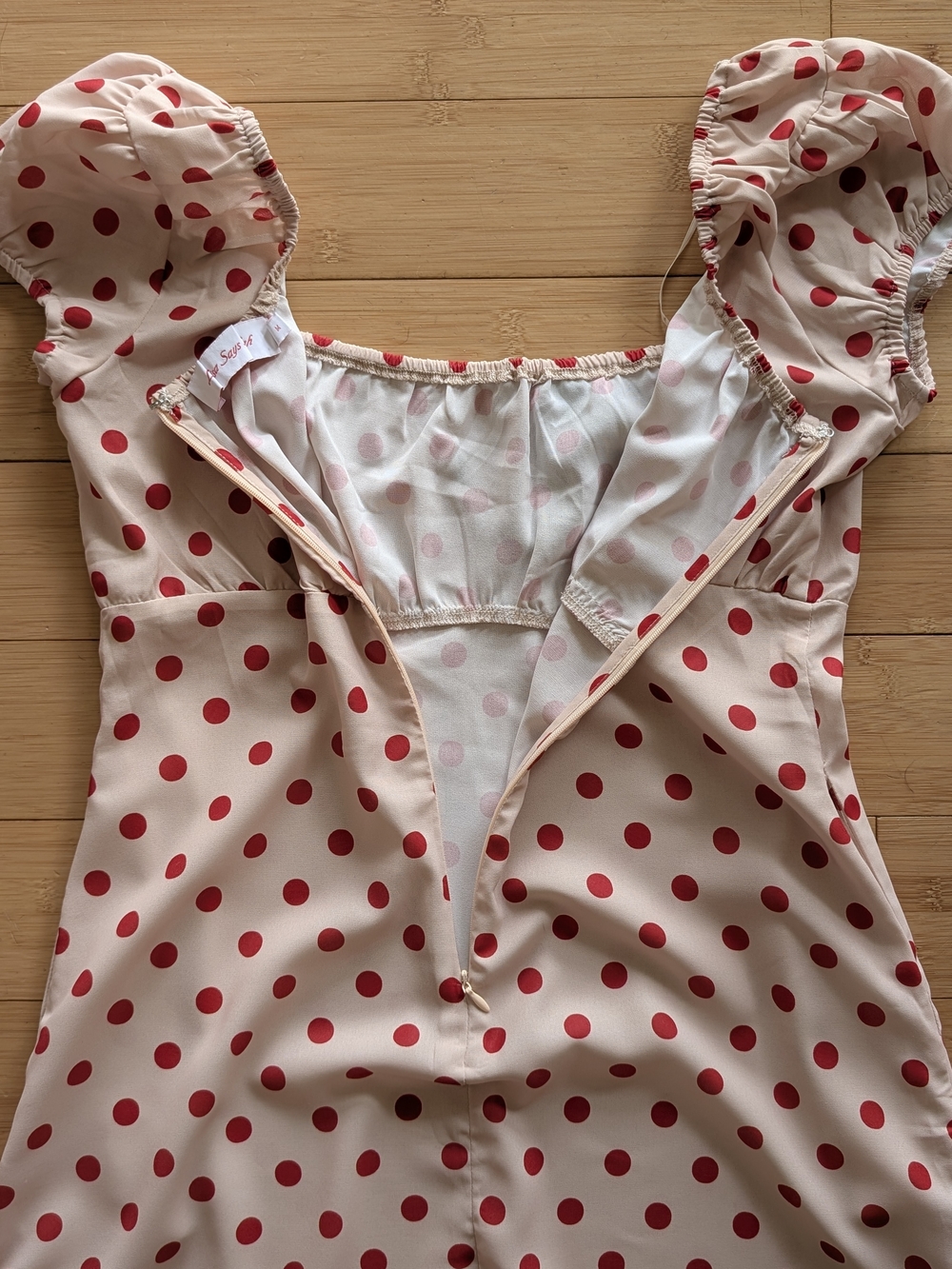Lisa Says Gah Cream and Red Polka Dot Babydoll Mini Dress - Picture 5 of 10